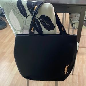Black canvas tote bag with embroidery